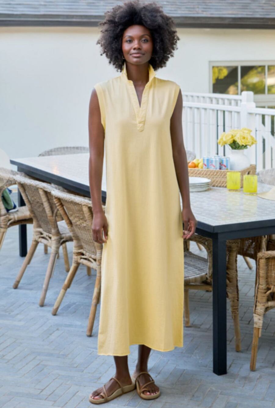 Frank & Eileen Lily Polo Maxi Dress Women's Medium Yellow Sleeveless Collared